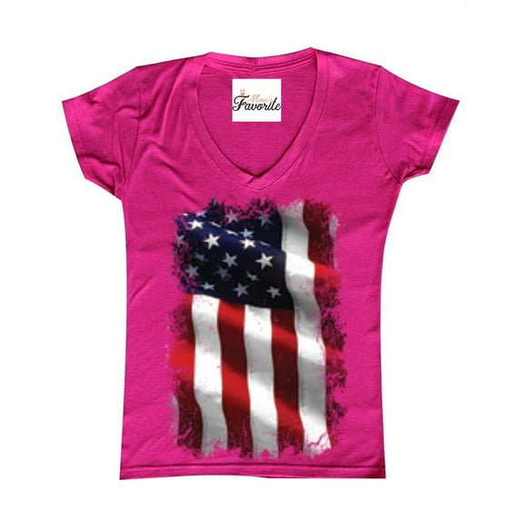 Women's T-Shirt V-Neck Short Sleeve - American Flag 4th of July
