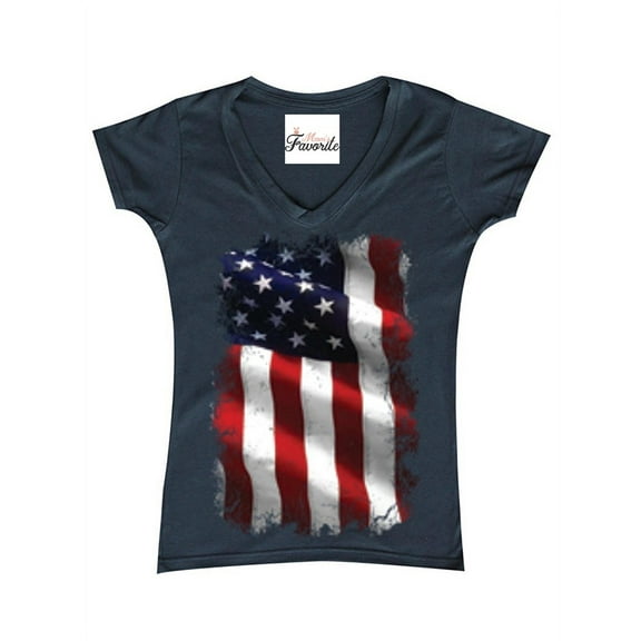 Women's T-Shirt V-Neck Short Sleeve - American Flag 4th of July