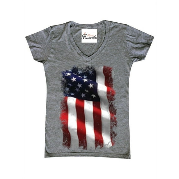 Women's T-Shirt V-Neck Short Sleeve - American Flag 4th of July