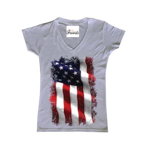 Women's T-Shirt V-Neck Short Sleeve - American Flag 4th of July