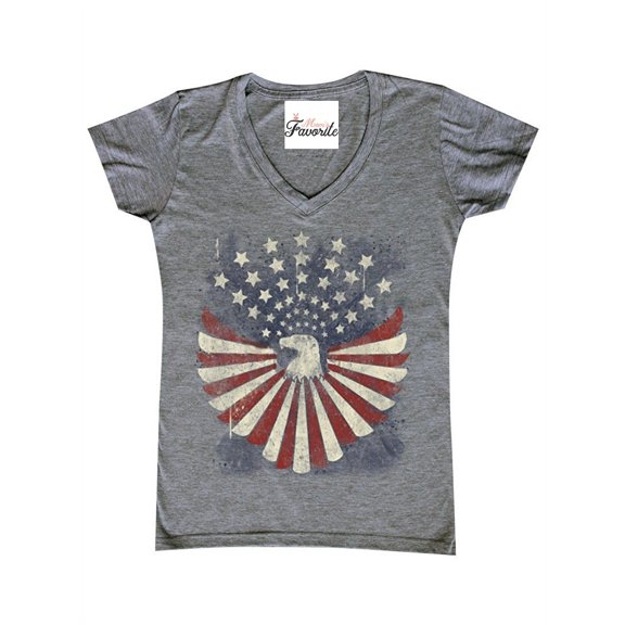 Women's T-Shirt V-Neck Short Sleeve - American Flag 4th of July