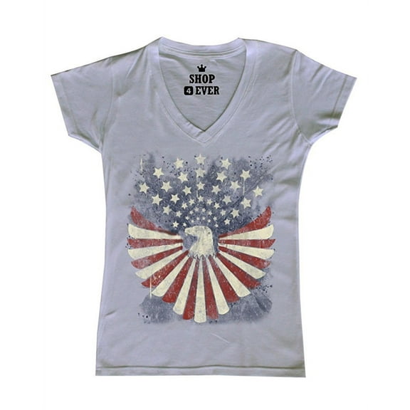 Women's T-Shirt V-Neck Short Sleeve - American Flag 4th of July