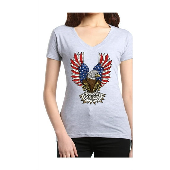 Women's T-Shirt V-Neck Short Sleeve - American Flag 4th of July