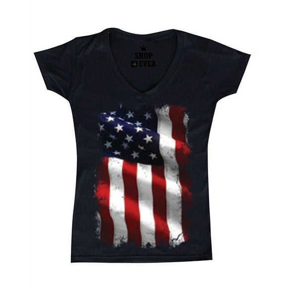 Women's T-Shirt V-Neck Short Sleeve - American Flag 4th of July
