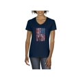 thumbnail image 1 of Women's T-Shirt V-Neck Short Sleeve - American Flag 4th of July, 1 of 5