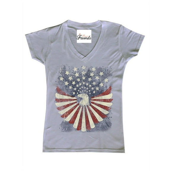 Women's T-Shirt V-Neck Short Sleeve - American Flag 4th of July