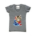thumbnail image 1 of Women's T-Shirt V-Neck Short Sleeve - American Flag Cat, 1 of 5