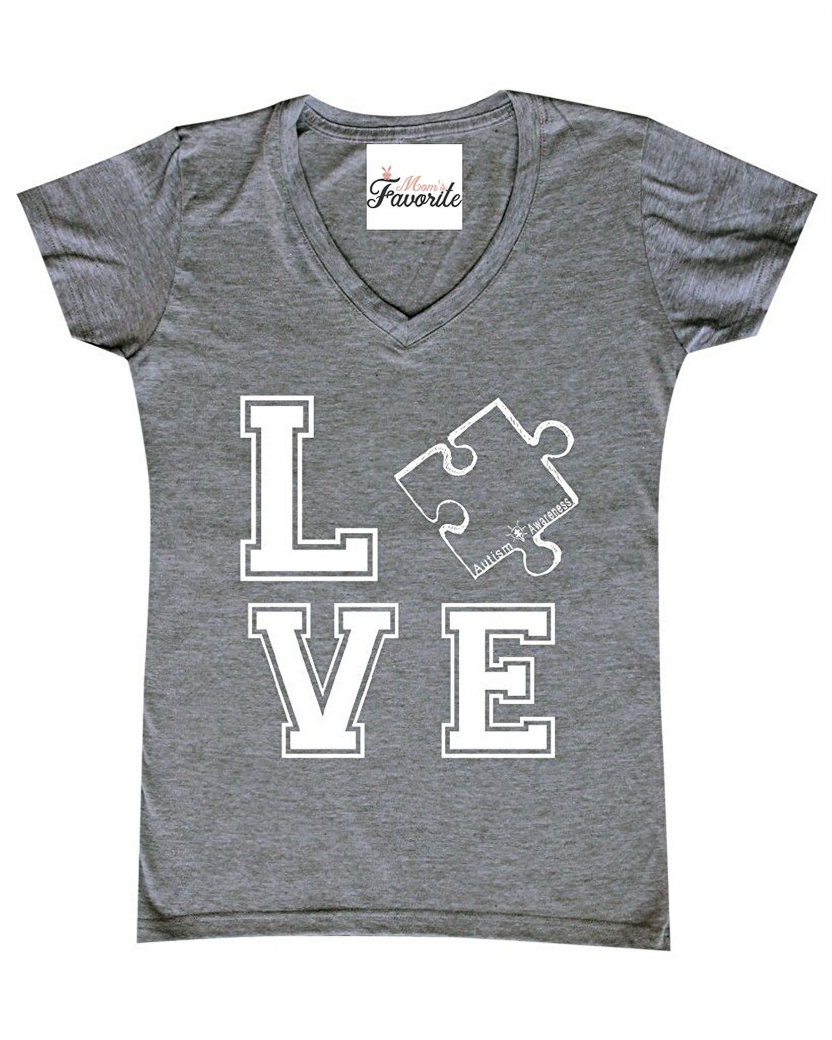 Women's T-Shirt V-Neck Short Sleeve - Autism Awareness Puzzle