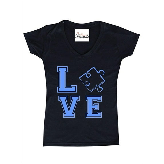 Women's T-Shirt V-Neck Short Sleeve - Autism Awareness Puzzle