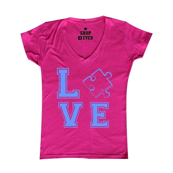 Women's T-Shirt V-Neck Short Sleeve - Autism Awareness Puzzle