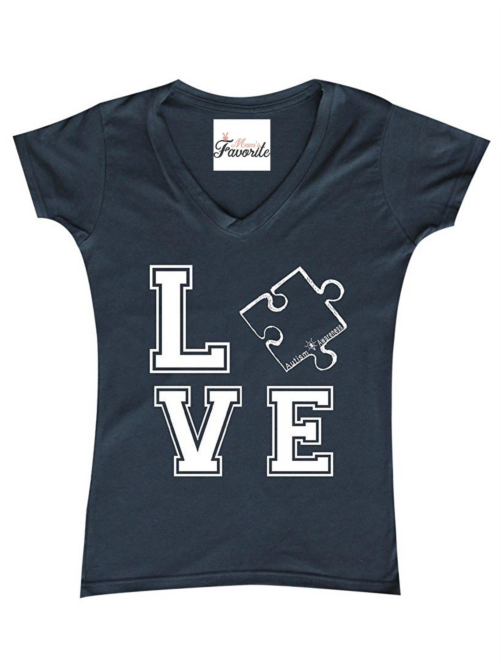 Women's T-Shirt V-Neck Short Sleeve - Autism Awareness Puzzle