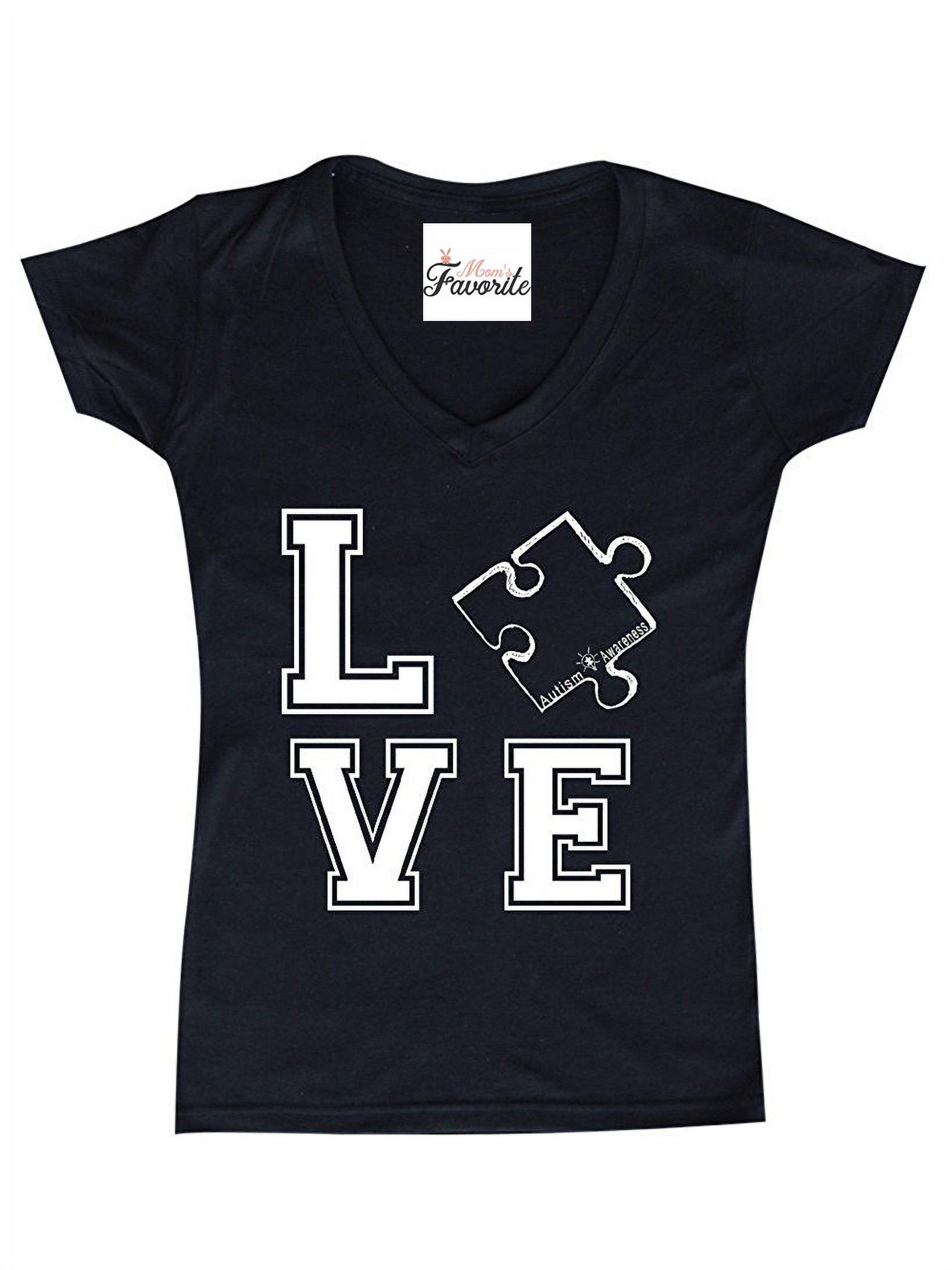 Women's T-Shirt V-Neck Short Sleeve - Autism Awareness Puzzle