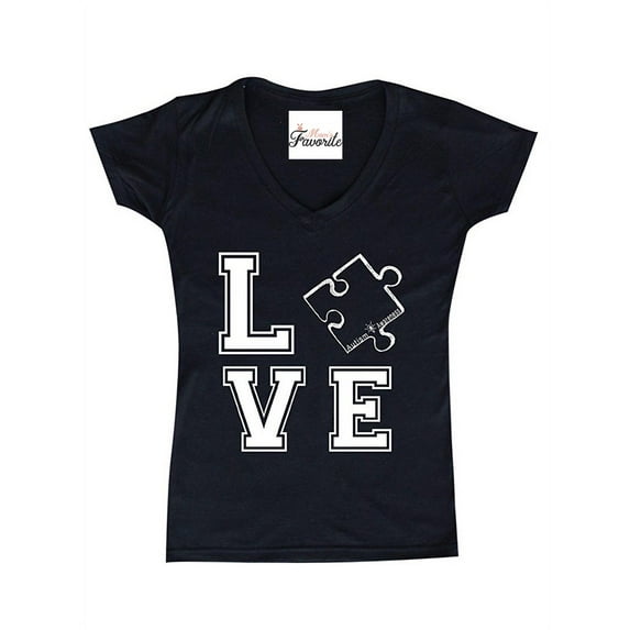 Women's T-Shirt V-Neck Short Sleeve - Autism Awareness Puzzle