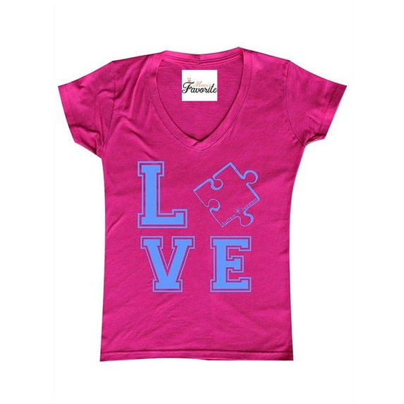 Women's T-Shirt V-Neck Short Sleeve - Autism Awareness Puzzle