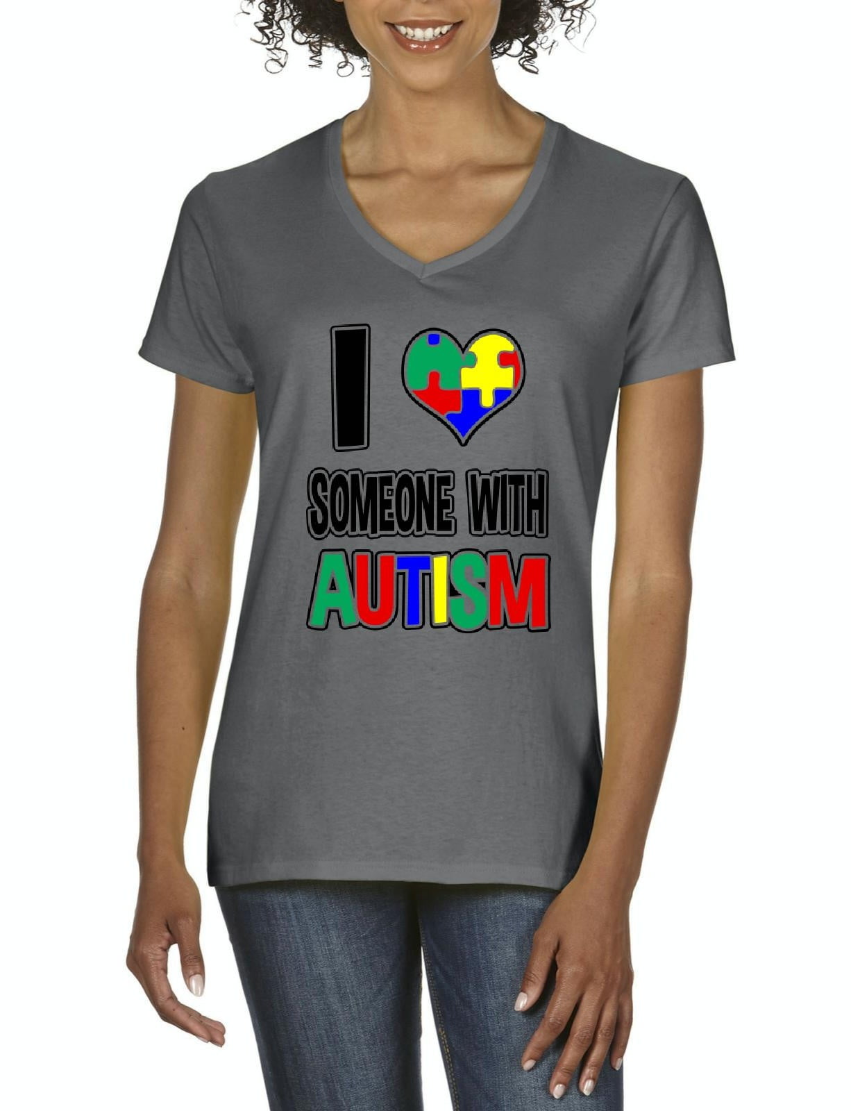 Women's T-Shirt V-Neck Short Sleeve - Autism Awareness