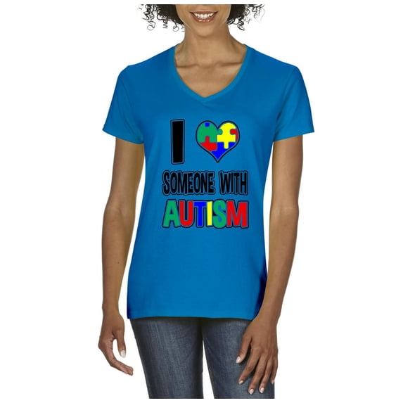 Women's T-Shirt V-Neck Short Sleeve - Autism Awareness