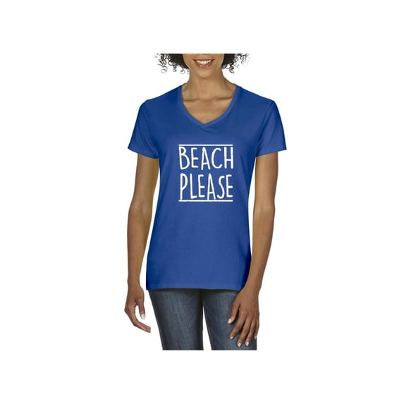 Women's T-Shirt V-Neck Short Sleeve - Beach Please