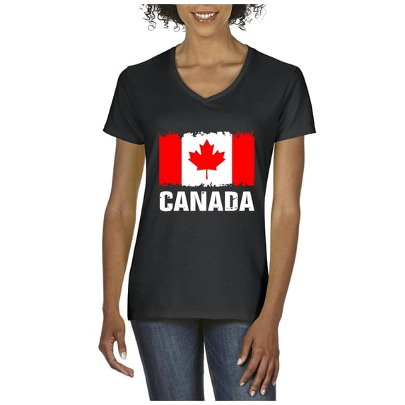 Women's T-Shirt V-Neck Short Sleeve - Canada Flag