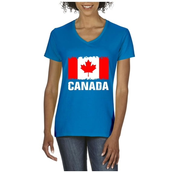 Women's T-Shirt V-Neck Short Sleeve - Canada Flag