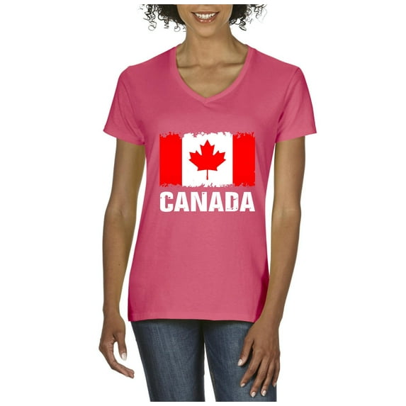 Women's T-Shirt V-Neck Short Sleeve - Canada Flag