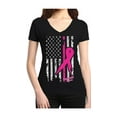 thumbnail image 1 of Women's T-Shirt V-Neck Short Sleeve - Cancer Ribbon American Flag, 1 of 5