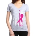 thumbnail image 1 of Women's T-Shirt V-Neck Short Sleeve - Cancer Ribbon American Flag, 1 of 5