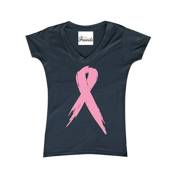 Women's T-Shirt V-Neck Short Sleeve - Cancer Ribbon