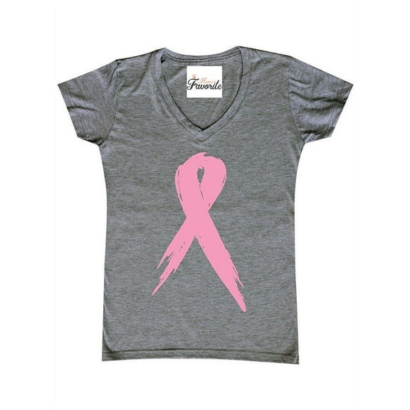 Women's T-Shirt V-Neck Short Sleeve - Cancer Ribbon