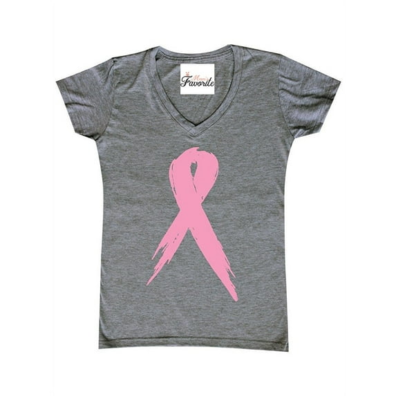 Women's T-Shirt V-Neck Short Sleeve - Cancer Ribbon