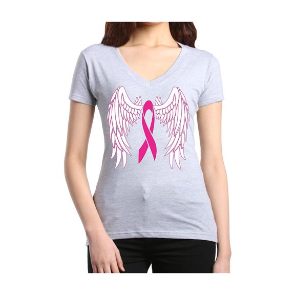Women's T-Shirt V-Neck Short Sleeve - Cancer Ribbon