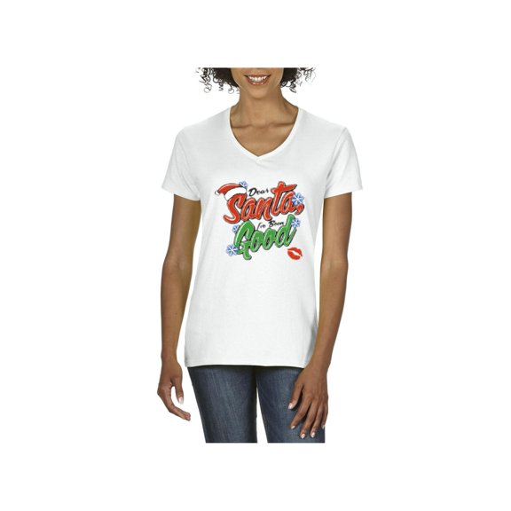 Women's T-Shirt V-Neck Short Sleeve - Christmas Dear Santa