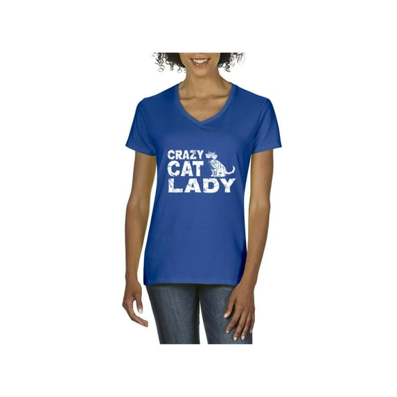 Women's T-Shirt V-Neck Short Sleeve - Crazy Cat Lady
