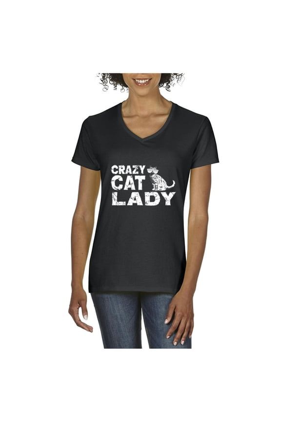 Women's T-Shirt V-Neck Short Sleeve - Crazy Cat Lady