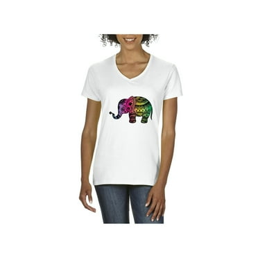 Women's T-Shirt V-Neck Short Sleeve - Elephant