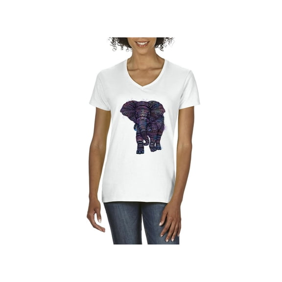 Women's T-Shirt V-Neck Short Sleeve - Elephant