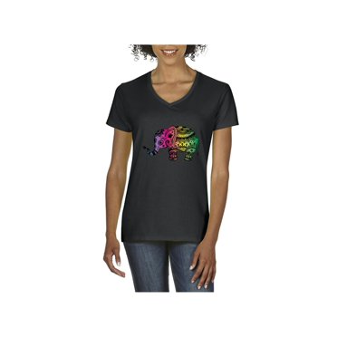 Women's T-Shirt V-Neck Short Sleeve - Elephant