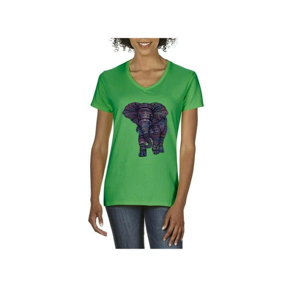 Women's T-Shirt V-Neck Short Sleeve - Elephant