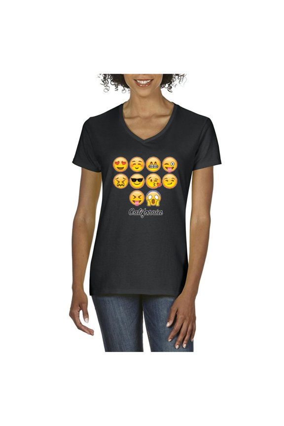 Women's T-Shirt V-Neck Short Sleeve - Emoji Entourage