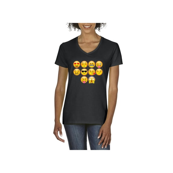 Women's T-Shirt V-Neck Short Sleeve - Emoji Entourage