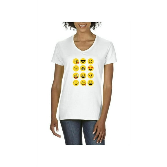 Women's T-Shirt V-Neck Short Sleeve - Emoji Group