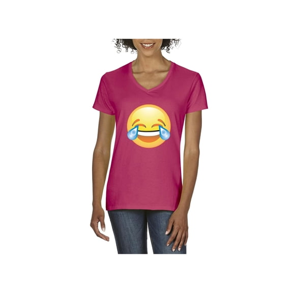 Women's T-Shirt V-Neck Short Sleeve - Emoji Laughing Tears