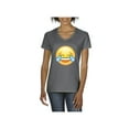thumbnail image 1 of Women's T-Shirt V-Neck Short Sleeve - Emoji Laughing Tears, 1 of 5
