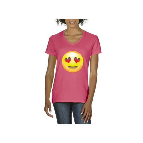 Women's T-Shirt V-Neck Short Sleeve - Emoji Smiling Face