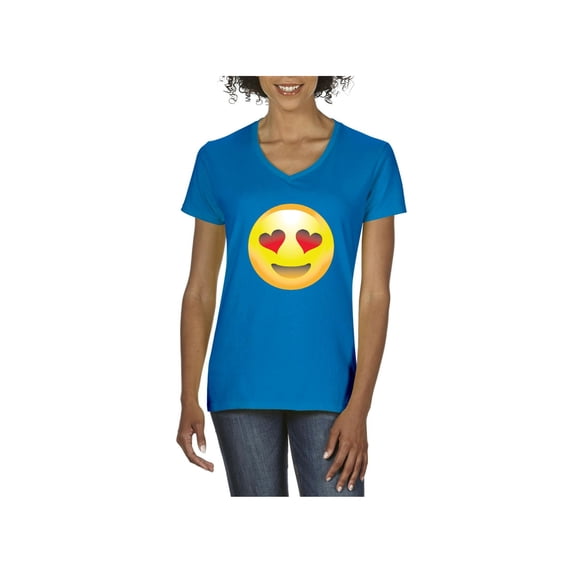 Women's T-Shirt V-Neck Short Sleeve - Emoji Smiling Face