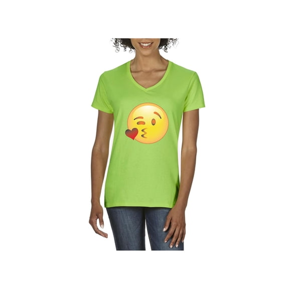 Women's T-Shirt V-Neck Short Sleeve - Emoji Winky Face