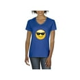 thumbnail image 1 of Women's T-Shirt V-Neck Short Sleeve - Emoji with Sunglasses, 1 of 5