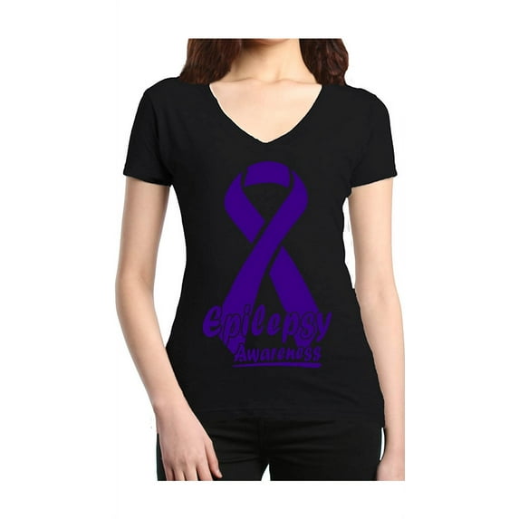 Women's T-Shirt V-Neck Short Sleeve - Epilepsy Ribbon