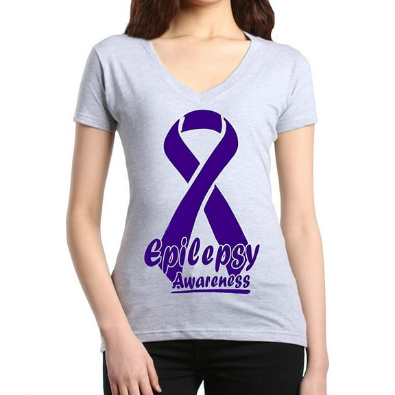 Women's T-Shirt V-Neck Short Sleeve - Epilepsy Ribbon