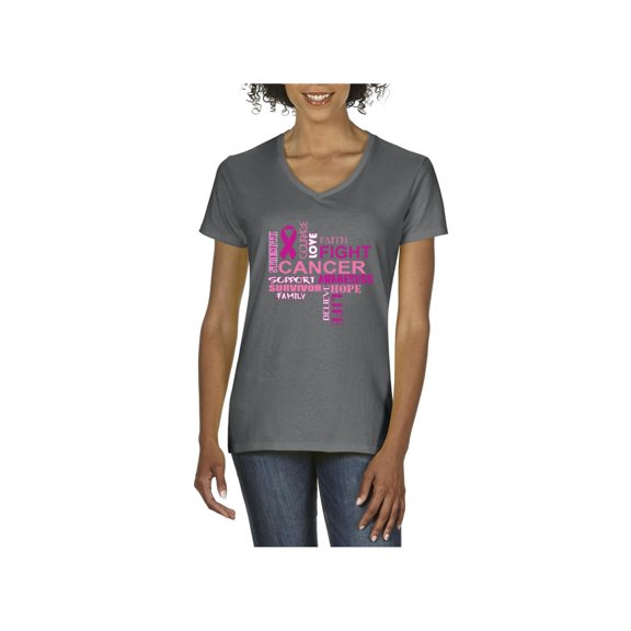 Women's T-Shirt V-Neck Short Sleeve - Fight Breast Cancer