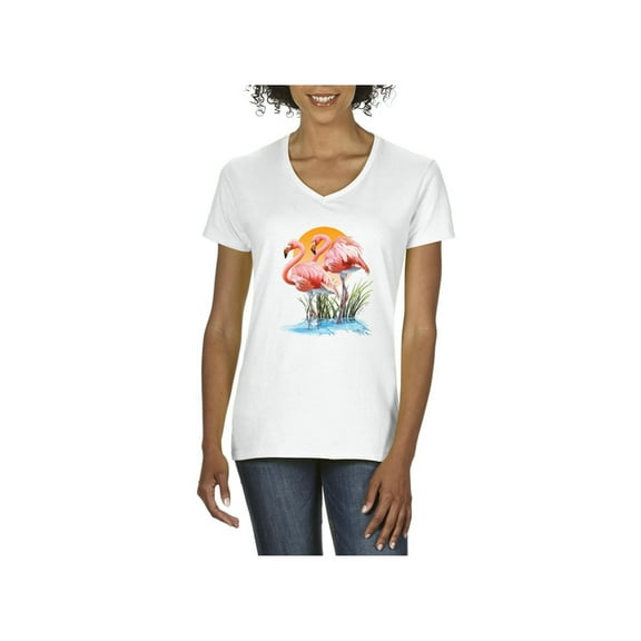 Women's T-Shirt V-Neck Short Sleeve - Flamingo